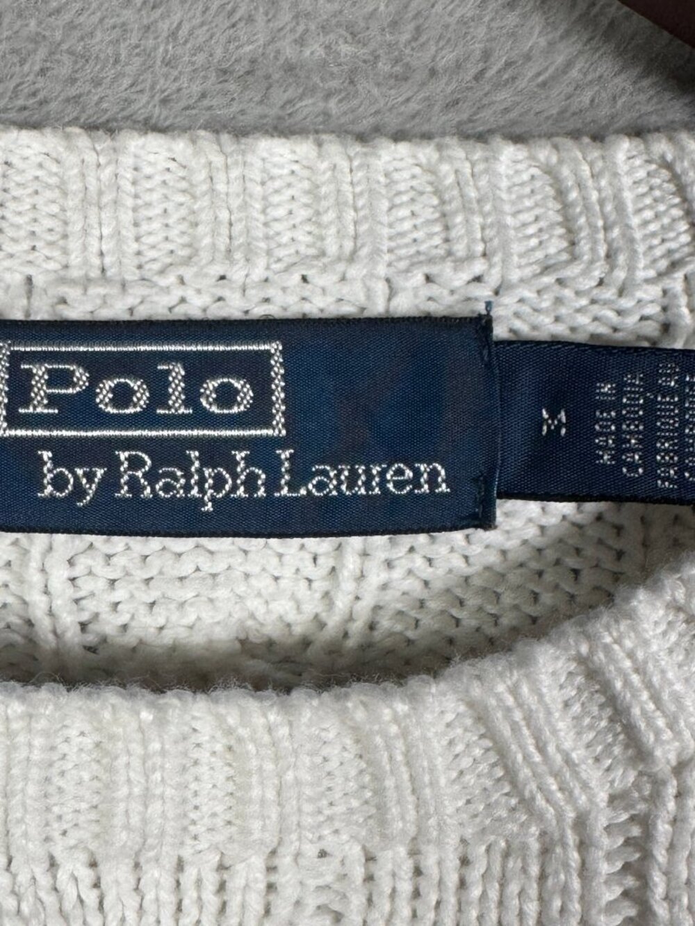 Polo Ralph Lauren Sweater Mens M White USA American Flag Cable Knit Cotton $428 - Picture 4 of 12
